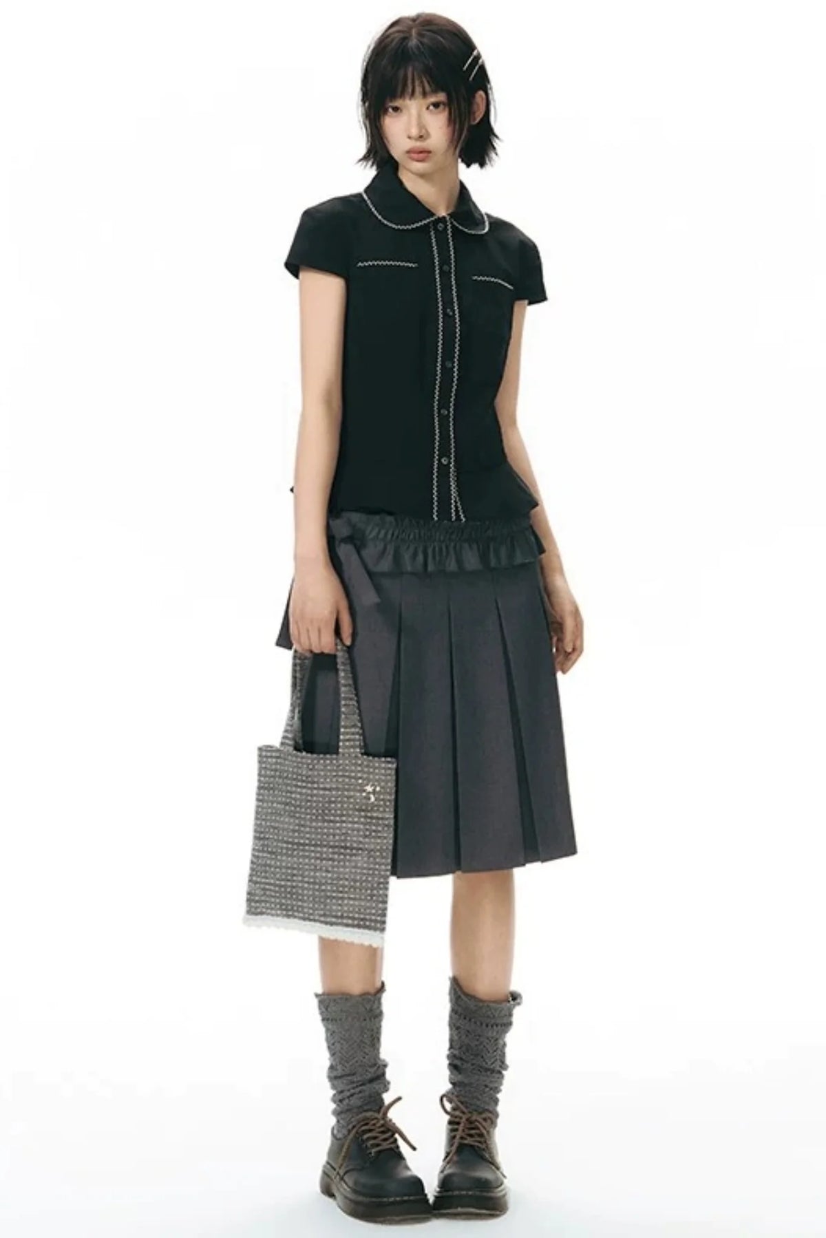 Detachable Pleated Midi Skirt Set
