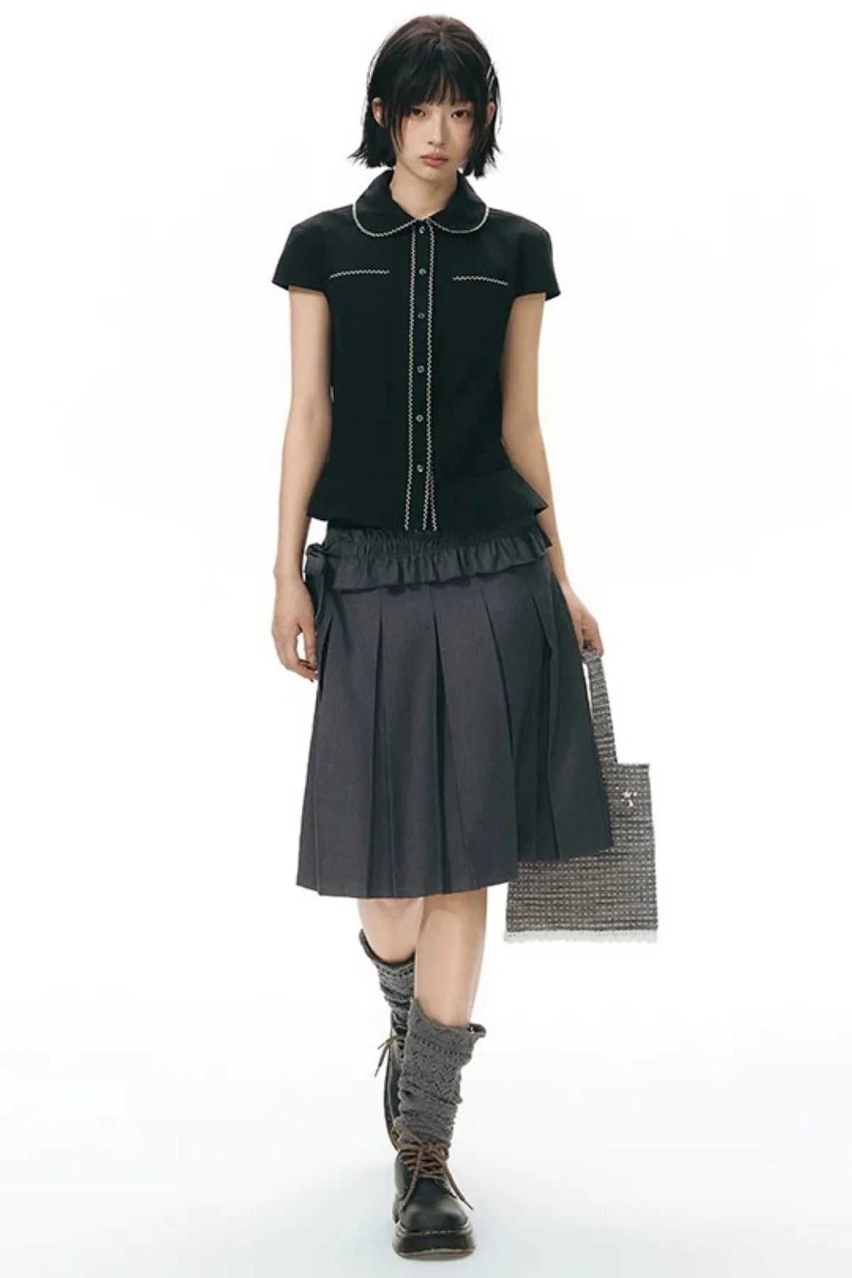 Detachable Pleated Midi Skirt Set