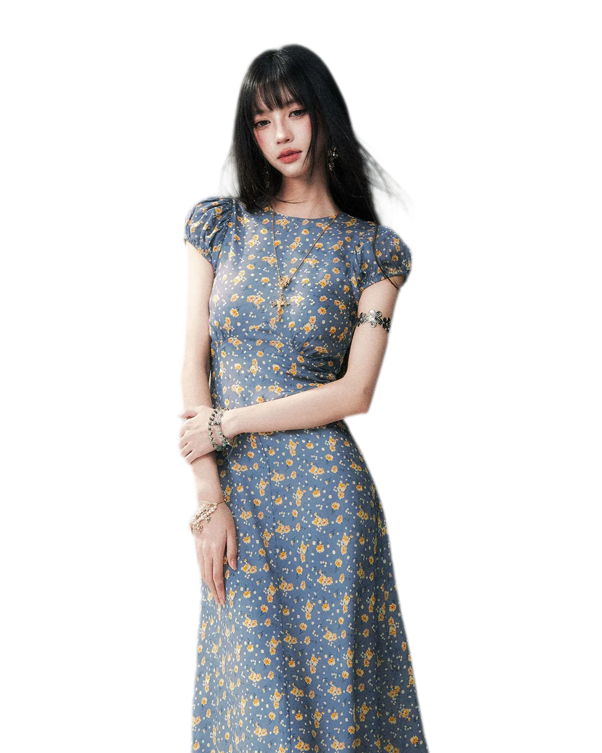Blue Floral Tencel Dress