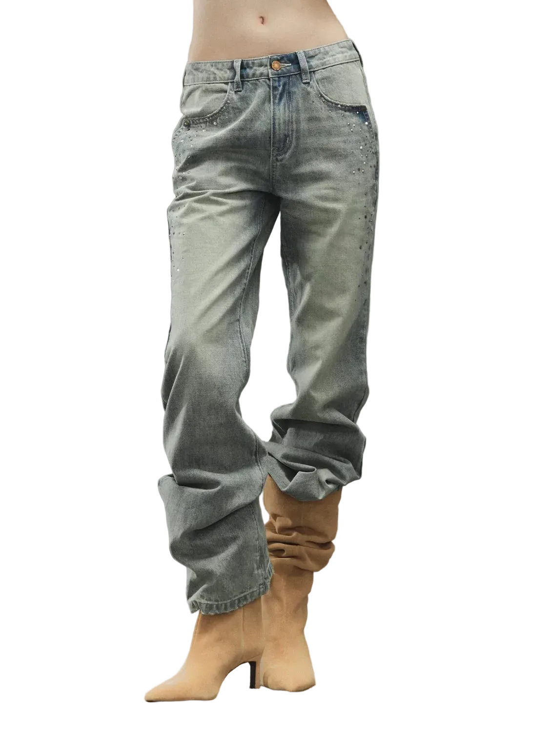 Washed Low-Rise Straight-Leg Jeans