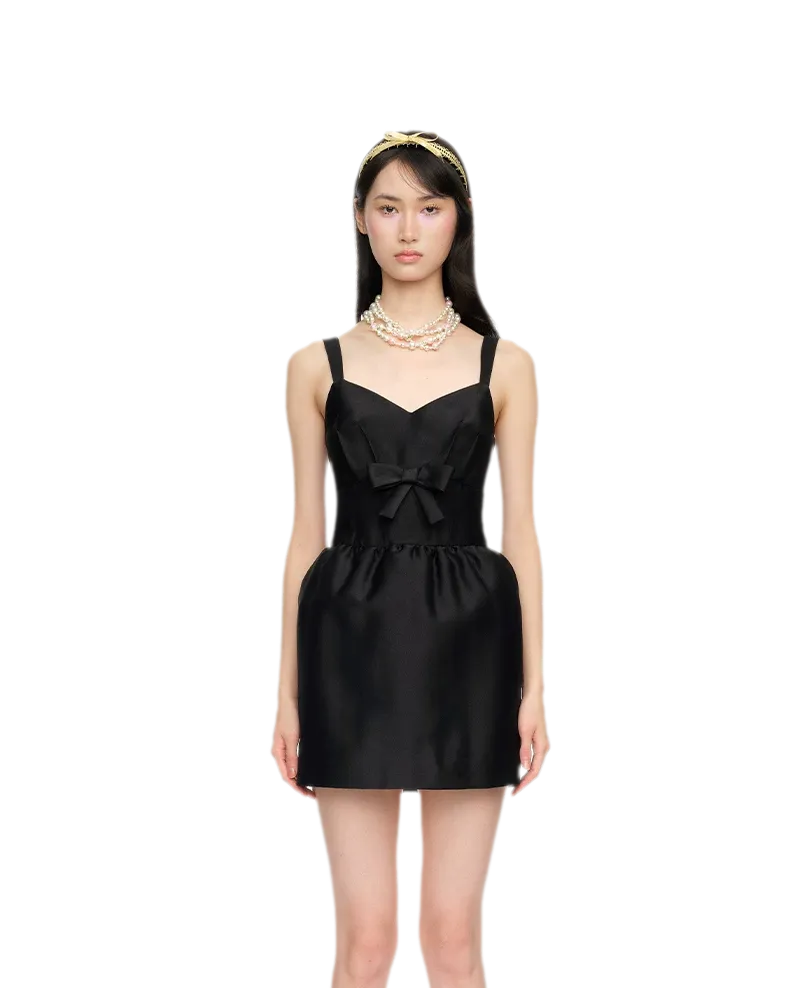 Elegant Wide Strap Bow Long Dress
