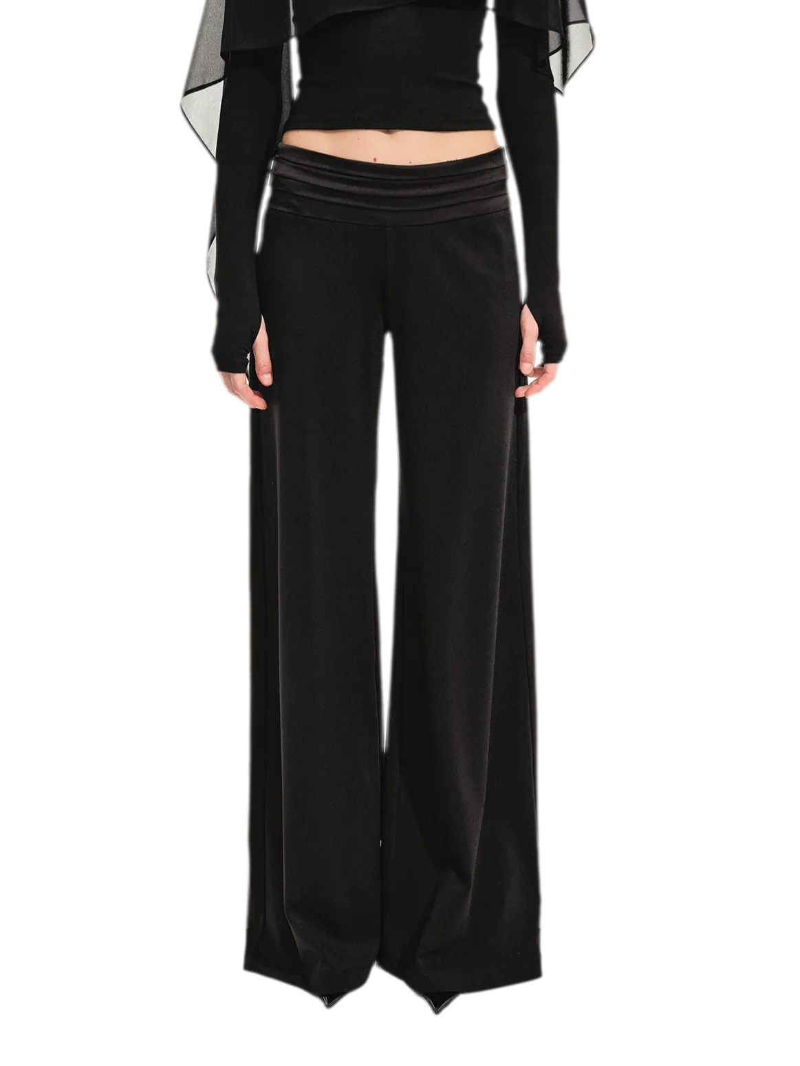 Satin Folded Wide-Leg Trousers
