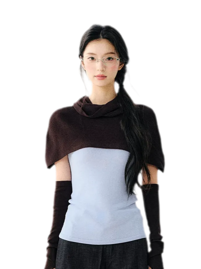 Detachable Knit Cape Set