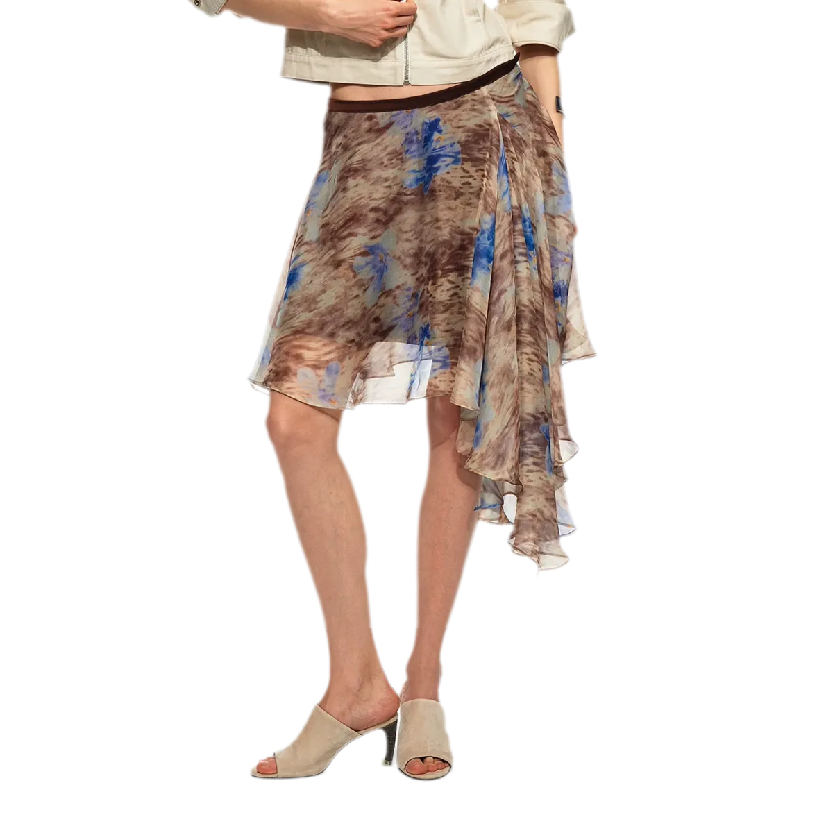 Printed Irregular Hem Chiffon Skirt