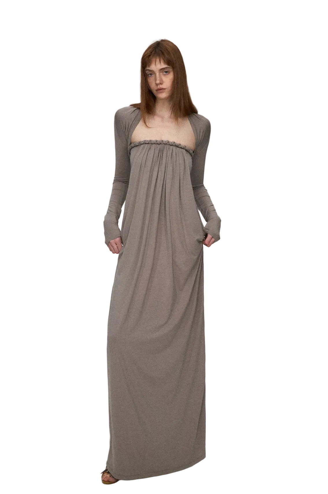 Sculptural 93% Lyocell Pleated Long Dress