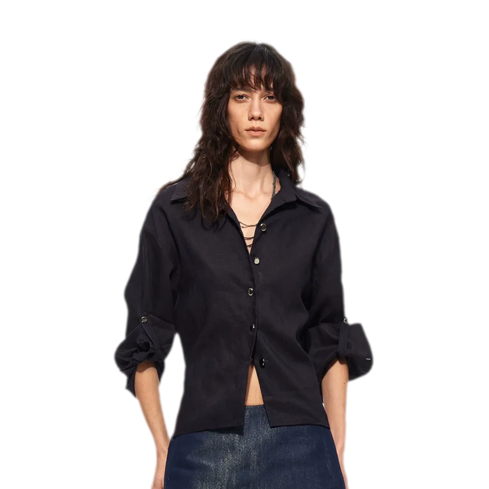 Linen Textured Waist-Shaping Shirt
