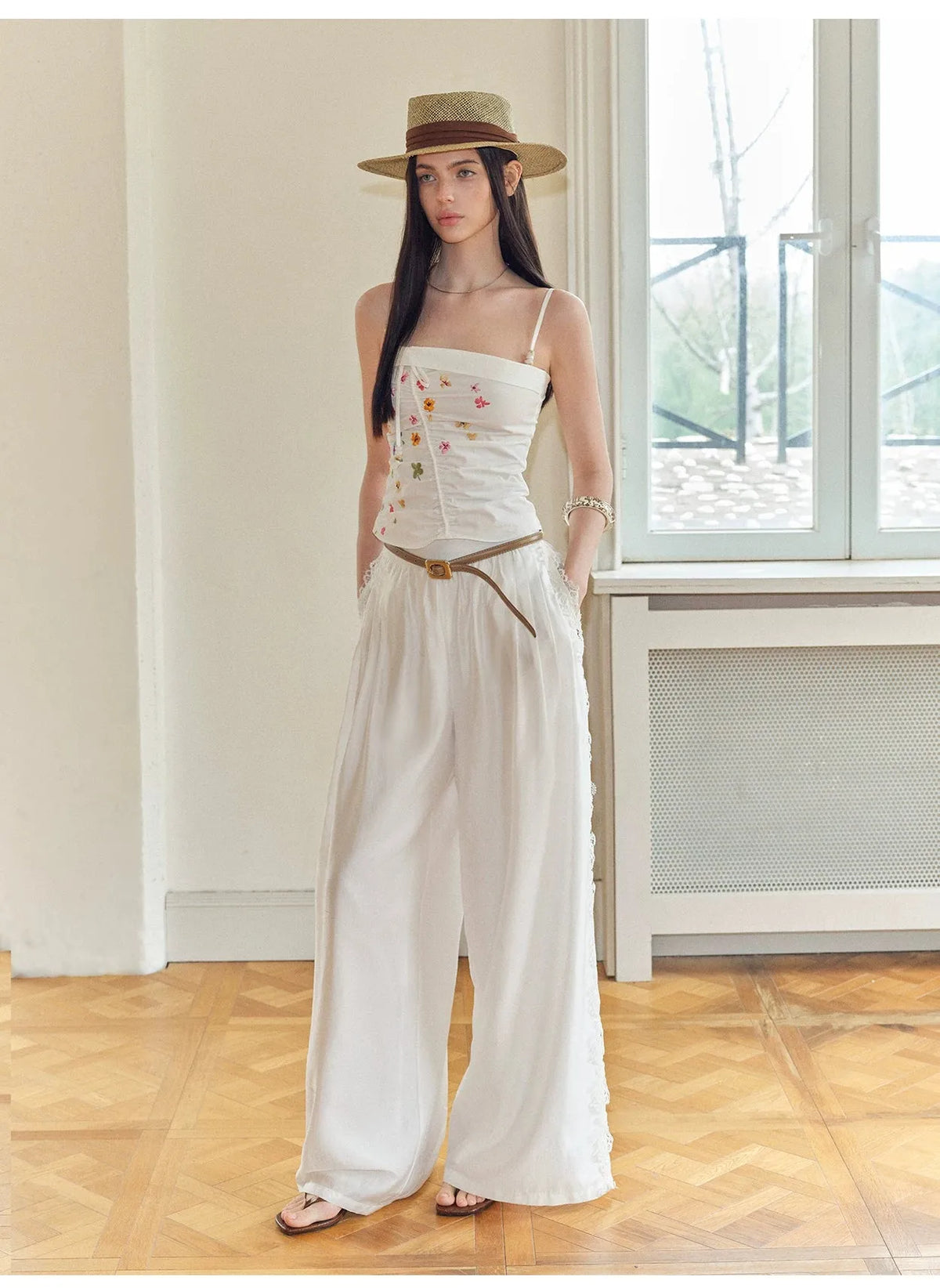 Summer Hand-Painted Floral Embroidered Cotton Camisole
