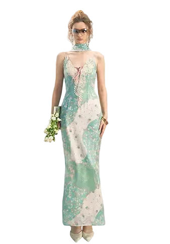 Iris Floral Lace Trim Vintage Dress