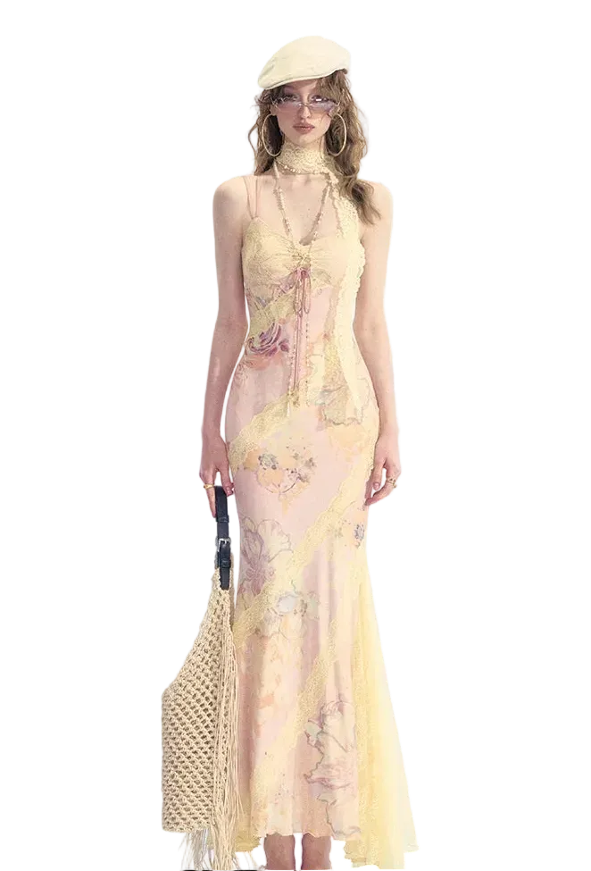 'Sonnet' Romantic Print Summer Halter Dress