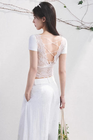 Dewdrop Lace Backless Top