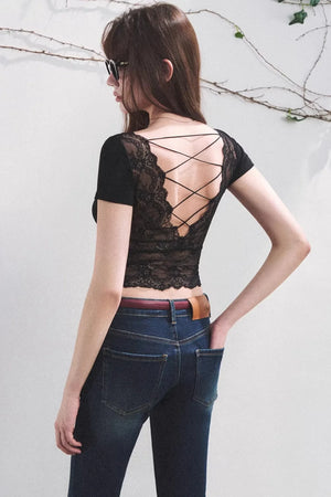 Dewdrop Lace Backless Top