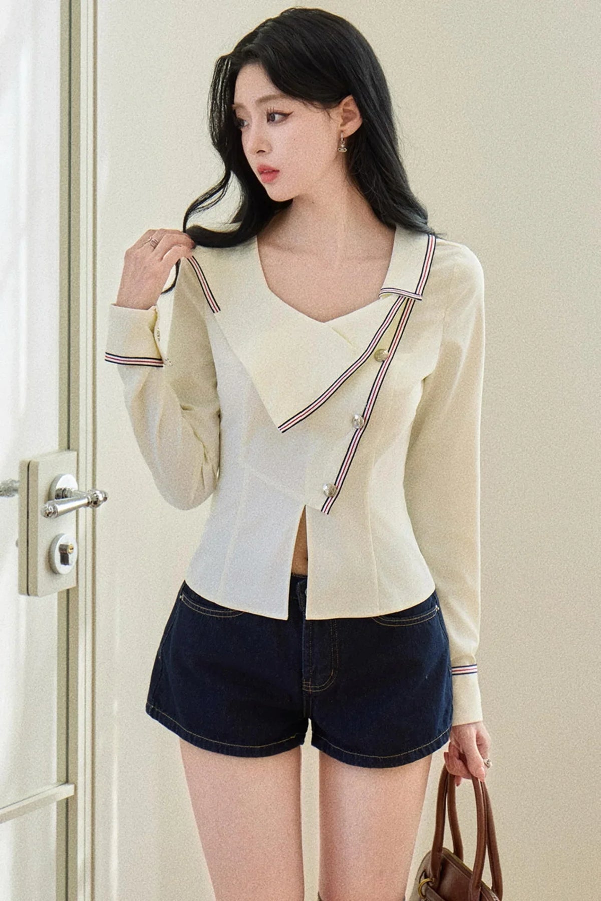Diagonal Placket Knitted Top