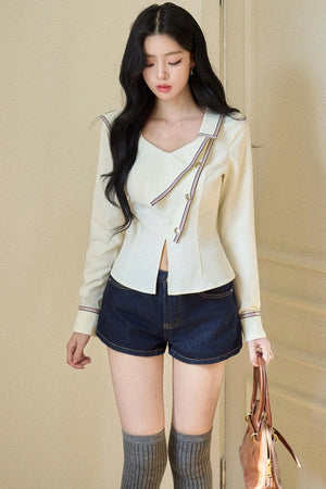Diagonal Placket Knitted Top
