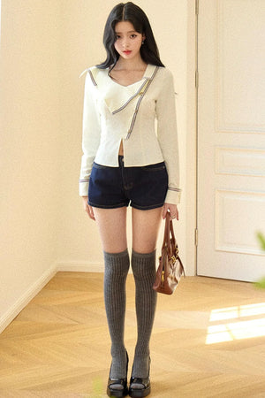 Diagonal Placket Knitted Top