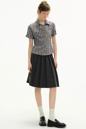 Diagonal Placket Plaid Blouse