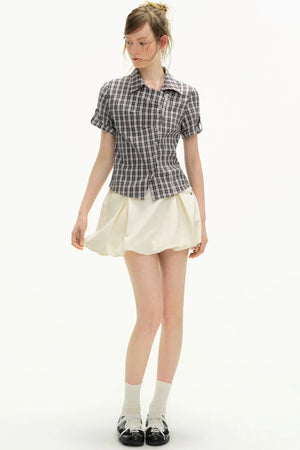 Diagonal Placket Plaid Blouse