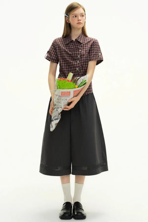 Diagonal Placket Plaid Blouse