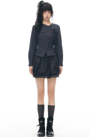 Diagonal Plaid Shirt and Floral Skirt Set-Up