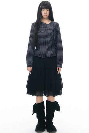 Diagonal Plaid Shirt and Floral Skirt Set-Up