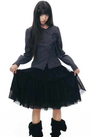 Diagonal Plaid Shirt and Floral Skirt Set-Up