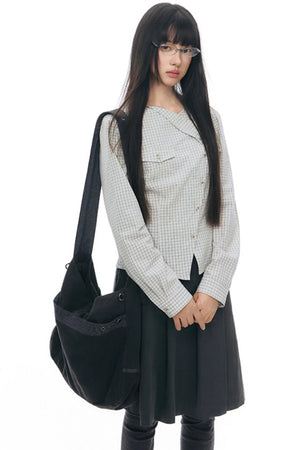 Diagonal Plaid Shirt and Floral Skirt Set-Up