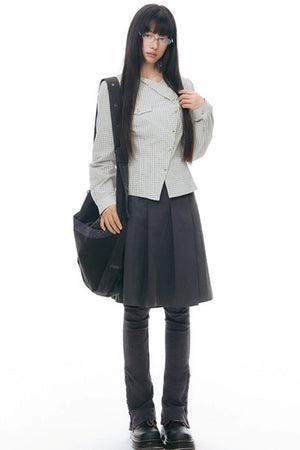 Diagonal Plaid Shirt and Floral Skirt Set-Up