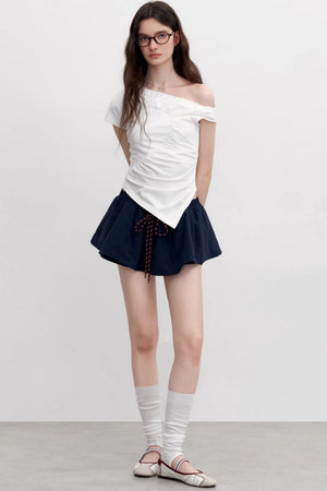 Diagonal Shoulder Waist T-Shirt