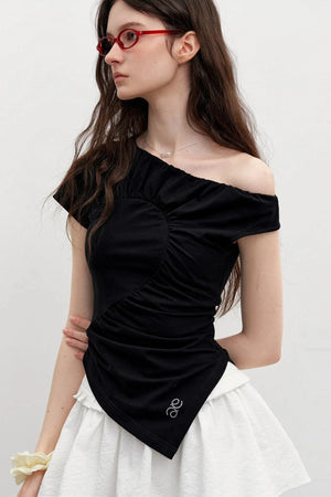 Diagonal Shoulder Waist T-Shirt