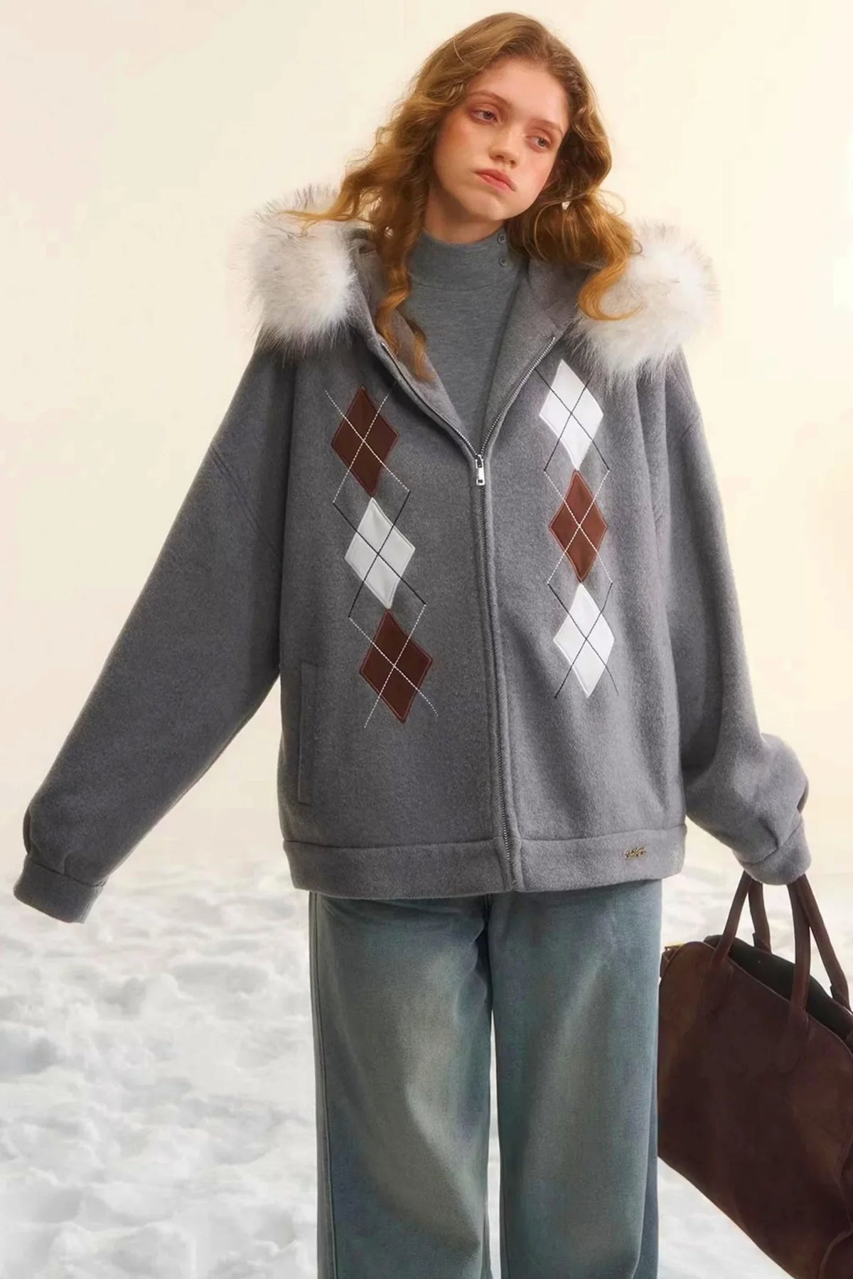 Diamond-Embroidered Woolen Jacket