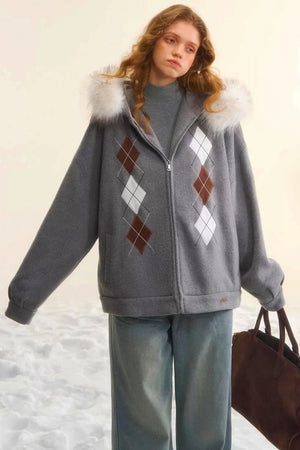 Diamond-Embroidered Woolen Jacket