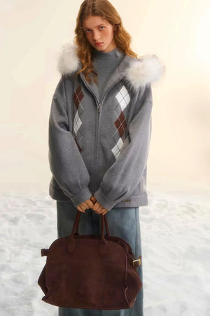 Diamond-Embroidered Woolen Jacket