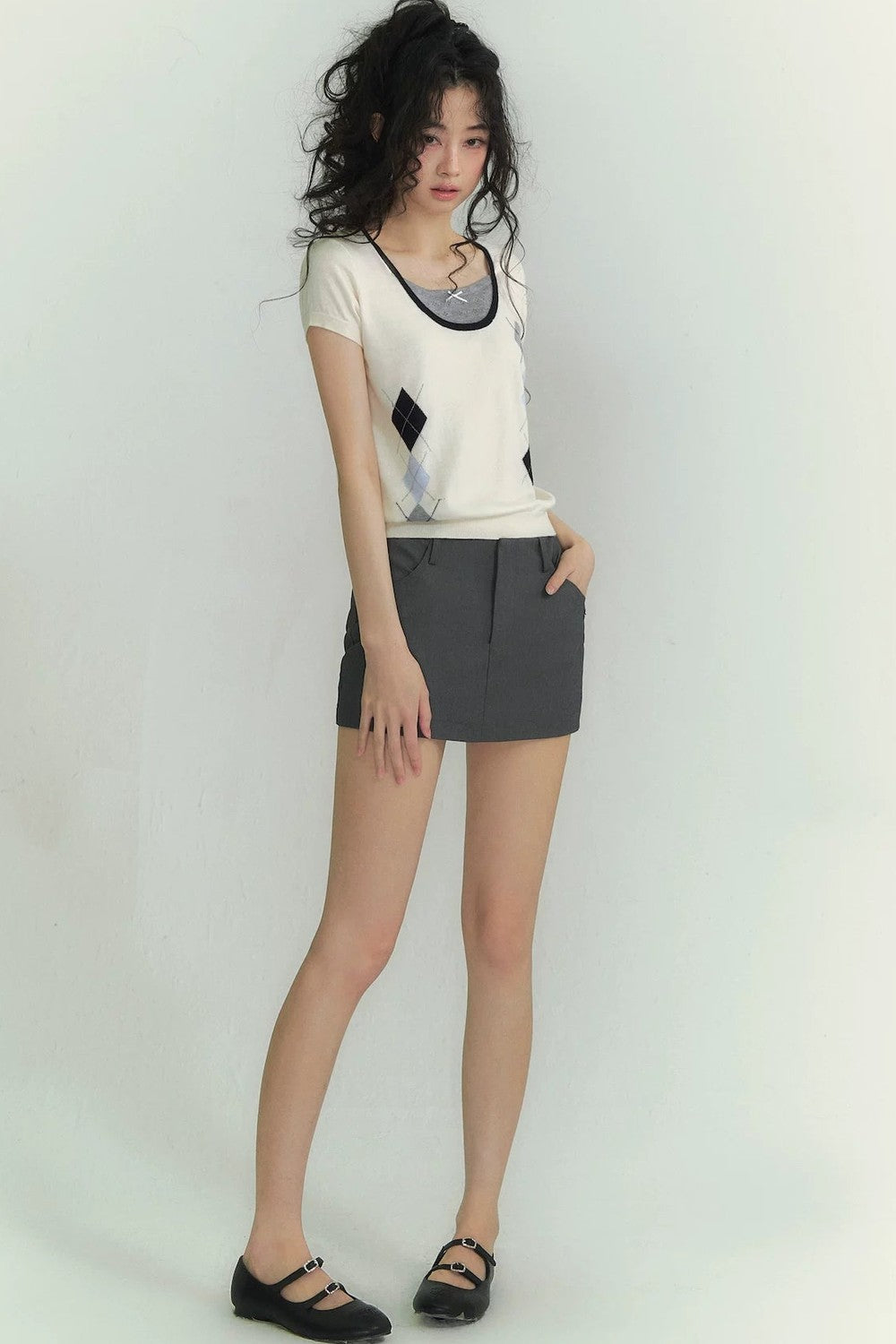 Diamond Pattern Fake Two-Piece Top