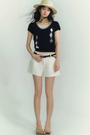 Diamond Pattern Fake Two-Piece Top