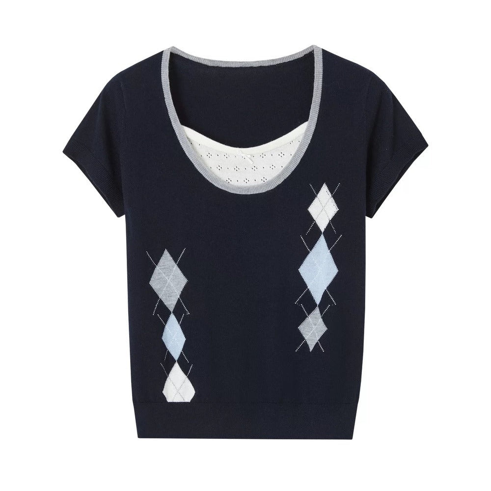 Diamond Pattern Fake Two-Piece Top
