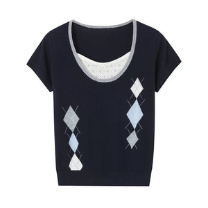 Diamond Pattern Fake Two-Piece Top