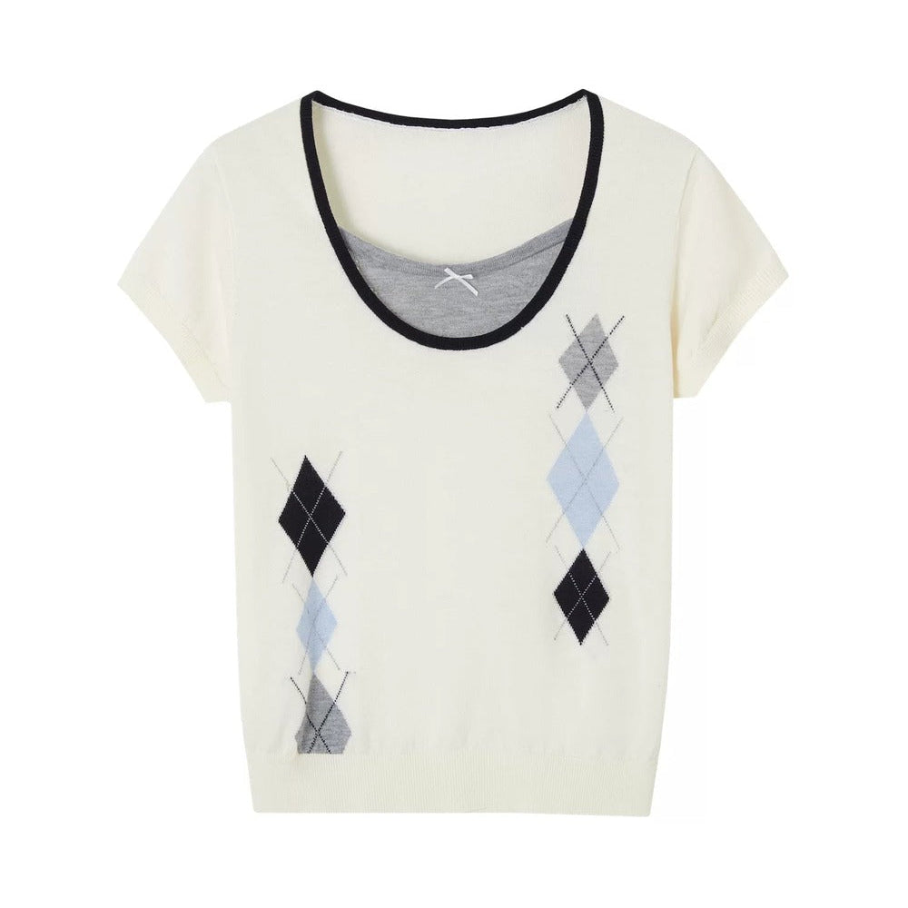 Diamond Pattern Fake Two-Piece Top