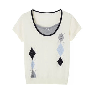 Diamond Pattern Fake Two-Piece Top