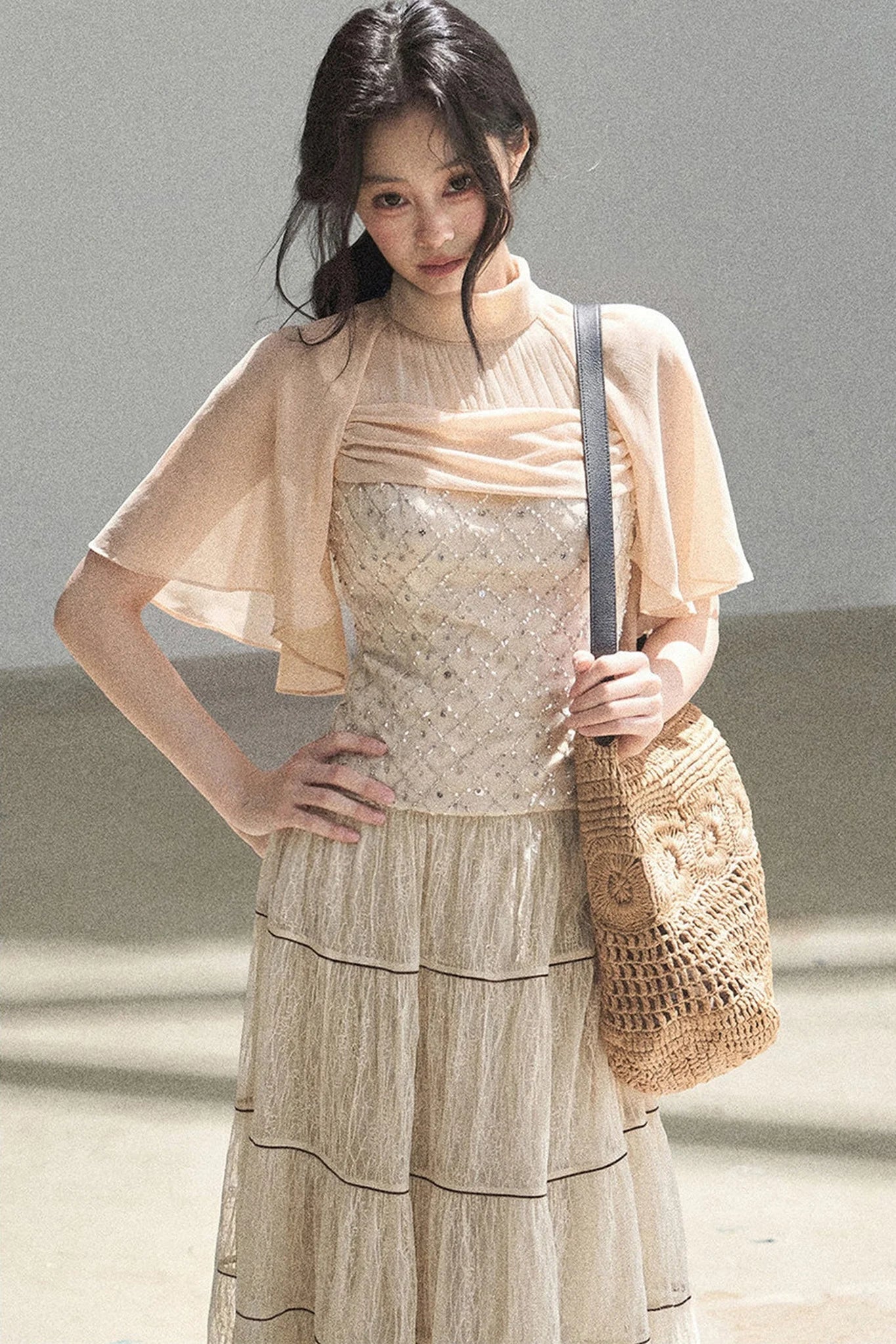 Diffuse Nebula Mesh Shawl Top
