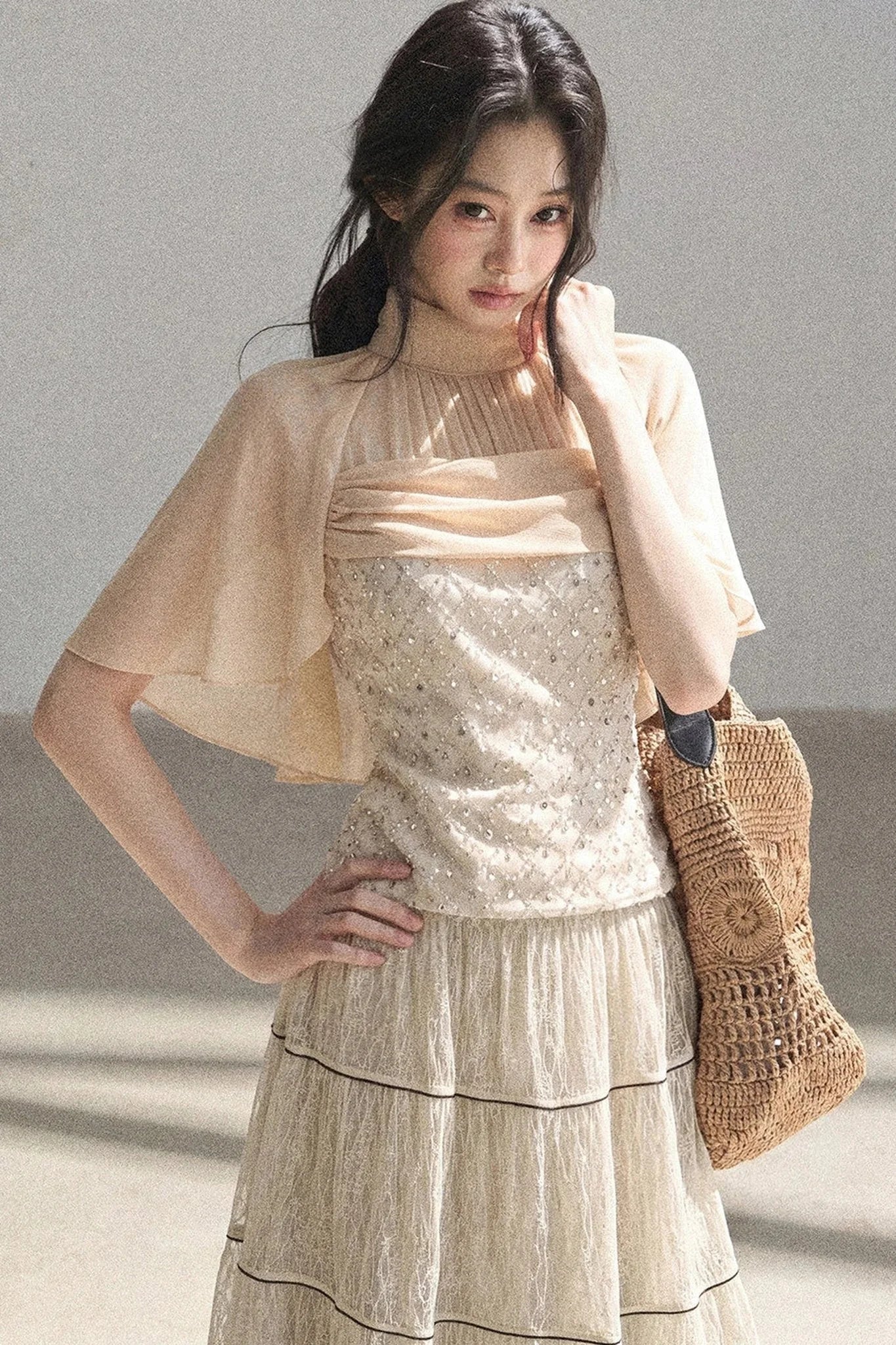 Diffuse Nebula Mesh Shawl Top