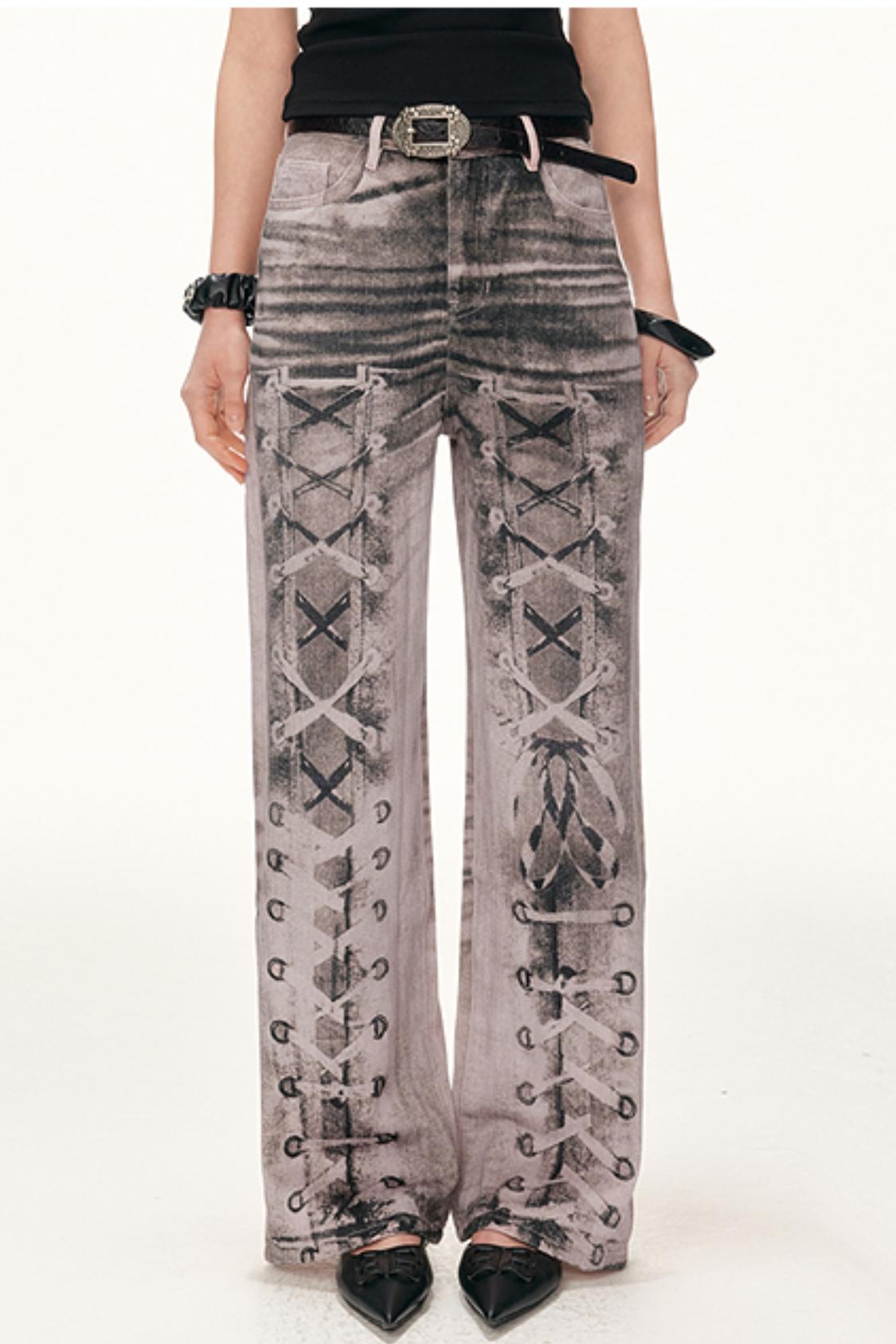 Digital Print Wide-Leg Jeans