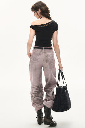 Digital Print Wide-Leg Jeans