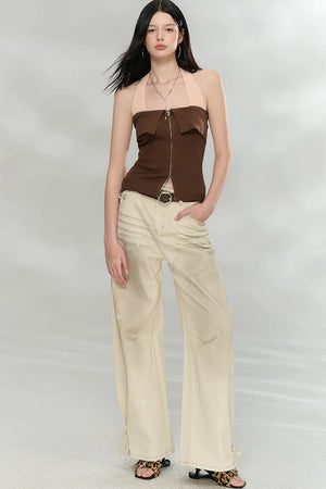 Distressed Bow-Tie Strap Jeans