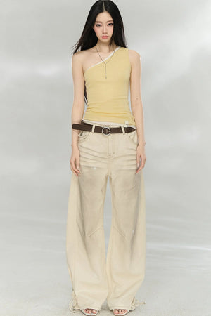 Distressed Bow-Tie Strap Jeans