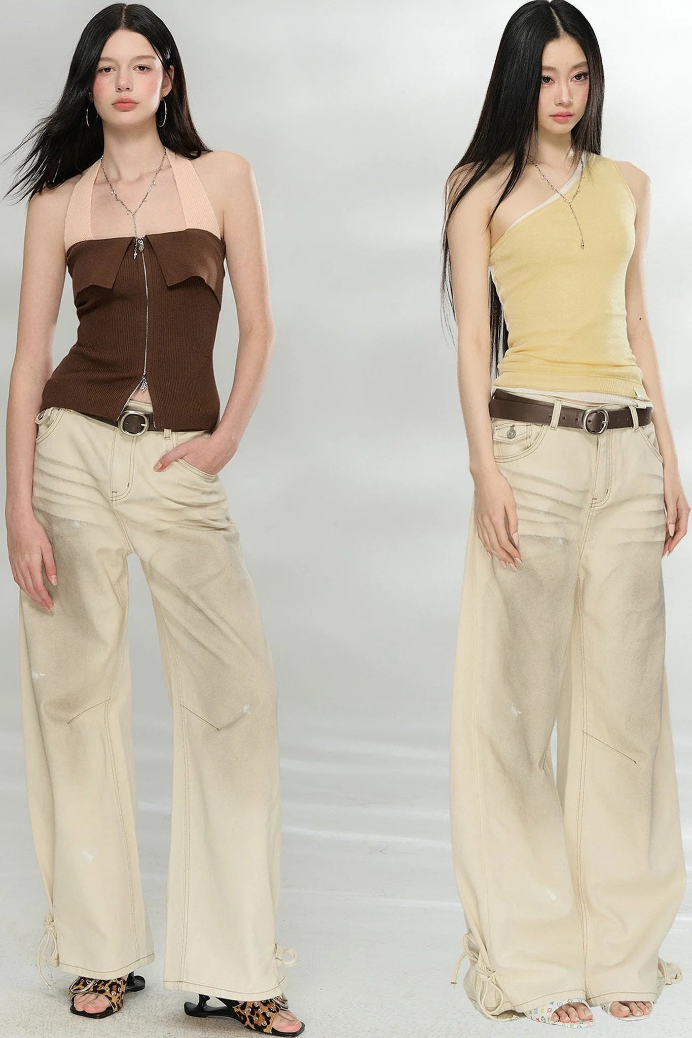 Distressed Bow-Tie Strap Jeans
