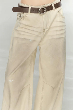 Distressed Bow-Tie Strap Jeans