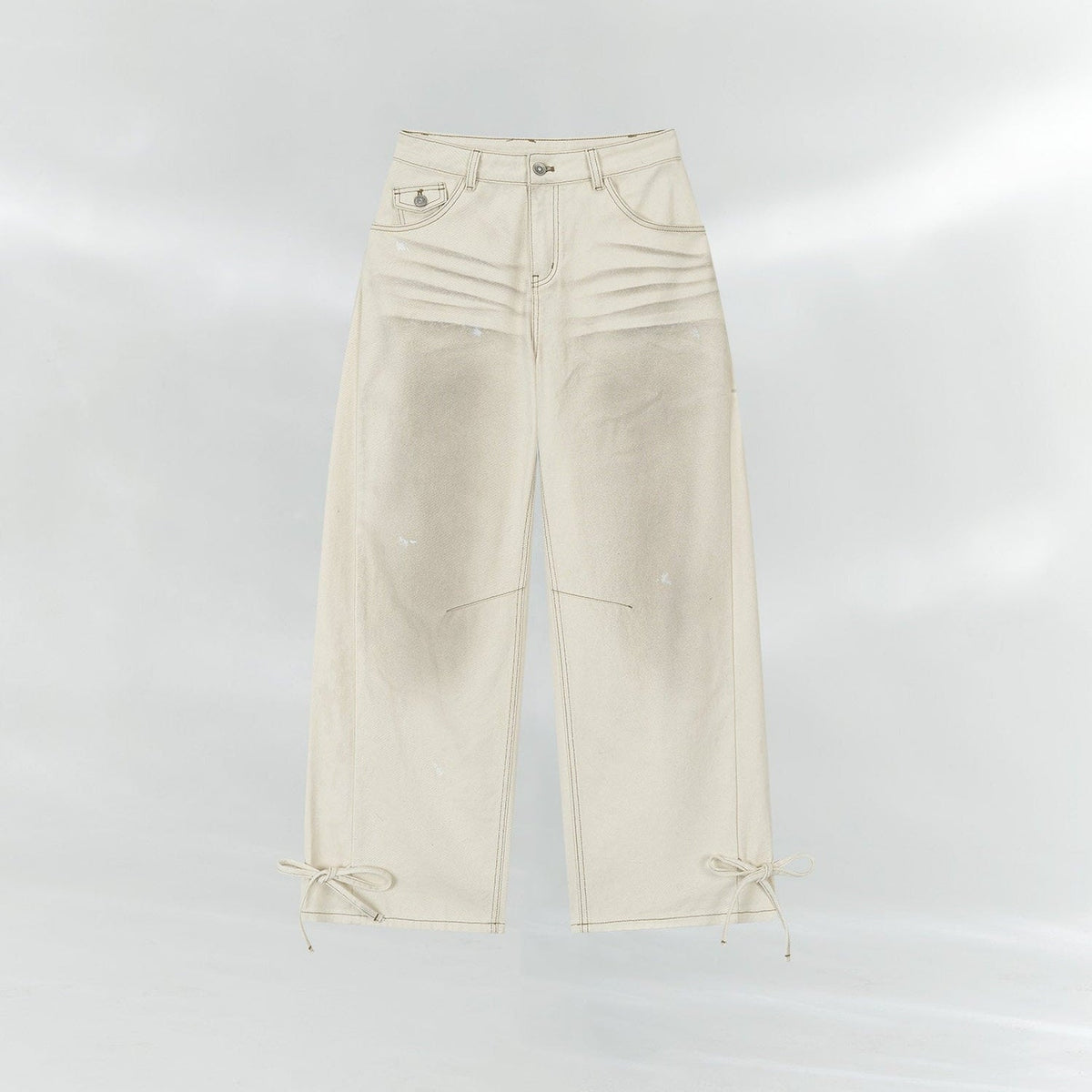 Distressed Bow-Tie Strap Jeans