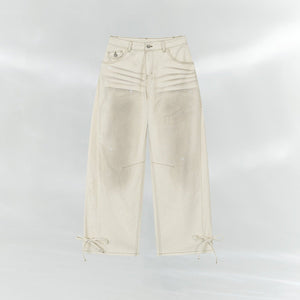 Distressed Bow-Tie Strap Jeans