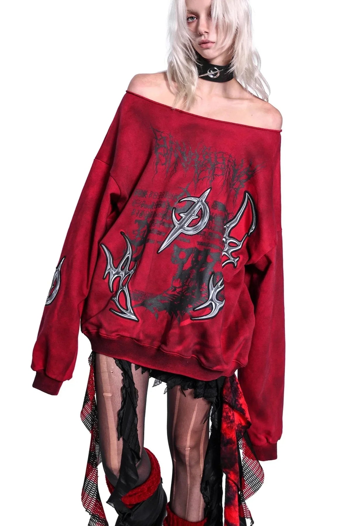 Distressed Dirty Print Y2K Sweatshirt