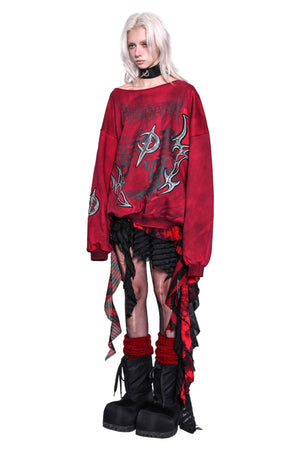 Distressed Dirty Print Y2K Sweatshirt