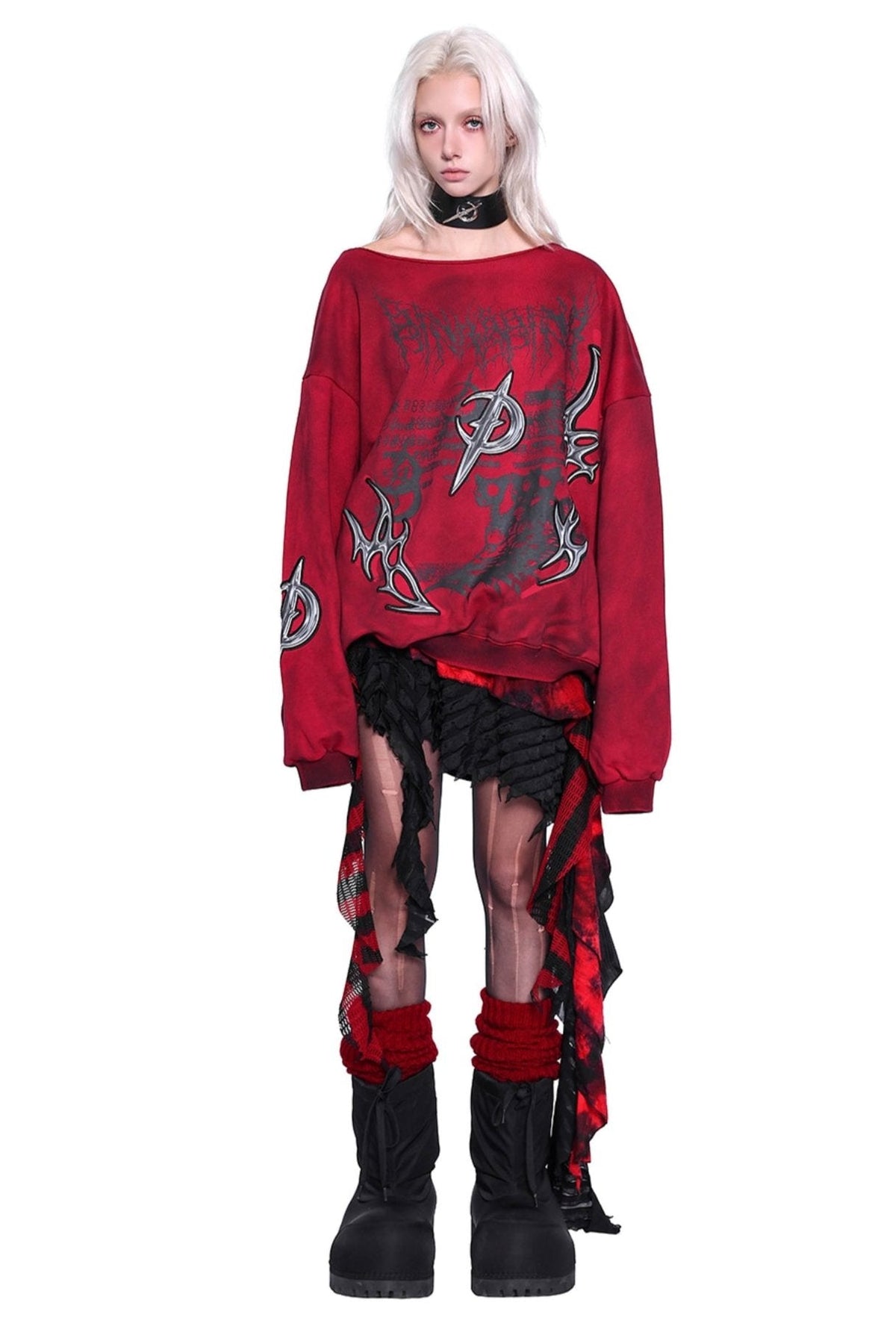 Distressed Dirty Print Y2K Sweatshirt